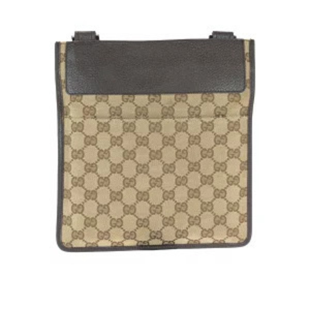 Gucci brown Pouch shoulder bag canvas beige GG leather Clutch Brown Tan
